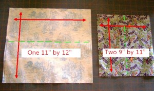 Three fabric rectangles showing dimensions