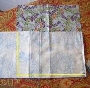 Step 8: Lay pocket fabric flat on inside cover and sew along yellow line