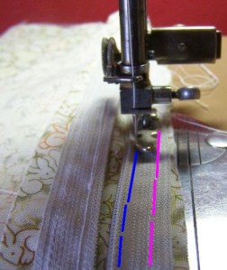 Lining Zipper Seams 1 (pink) and 2 (blue)