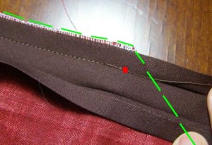 7.  End seam at red dot.