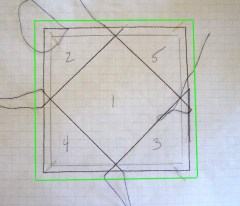 Basting completed.  Green line is cutting line.