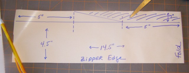 Bag Top Pattern: Cut away hashed area.