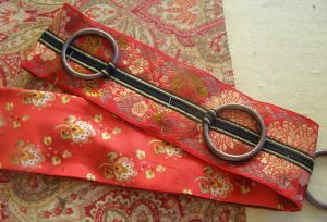 Pin backing fabric to back of wide ribbon - wrong sides together