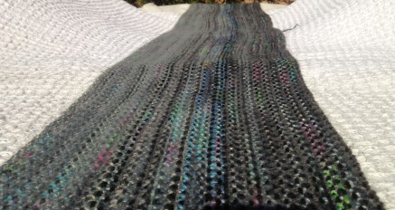 8 Feet of Linen Stitch in grey, black and handpainted yarn!.